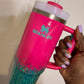 Personalized Pink & Teal Stanley Glitter Tumbler